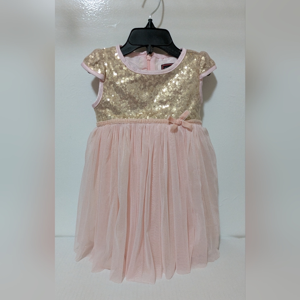 SZ 12 Mo Sugar Plum Infant Girls Peach & Gold Sequined High-Waisted Bodice Dress